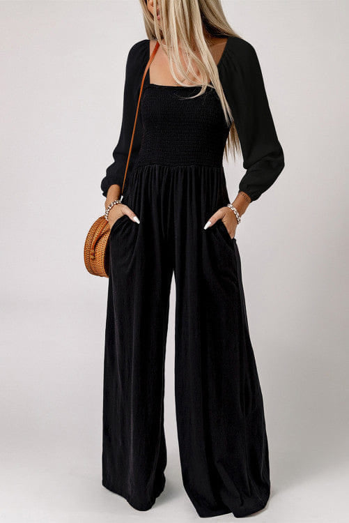 Smocked Jumpsuit Long Sleeve