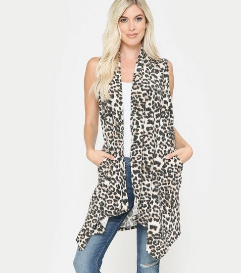 Sleeveless Animal Print FUZZY Cardigan