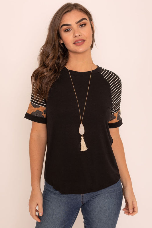 Black and Animal Print Striped Sleeves