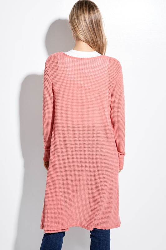 Dark Coral Waffle Knit Cardigan