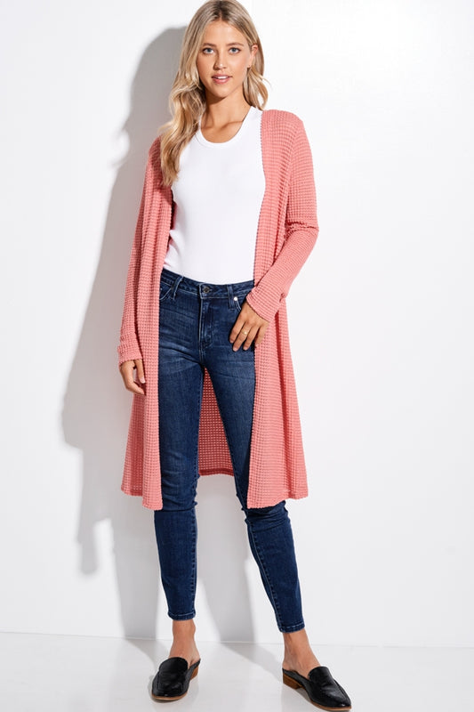 Dark Coral Waffle Knit Cardigan