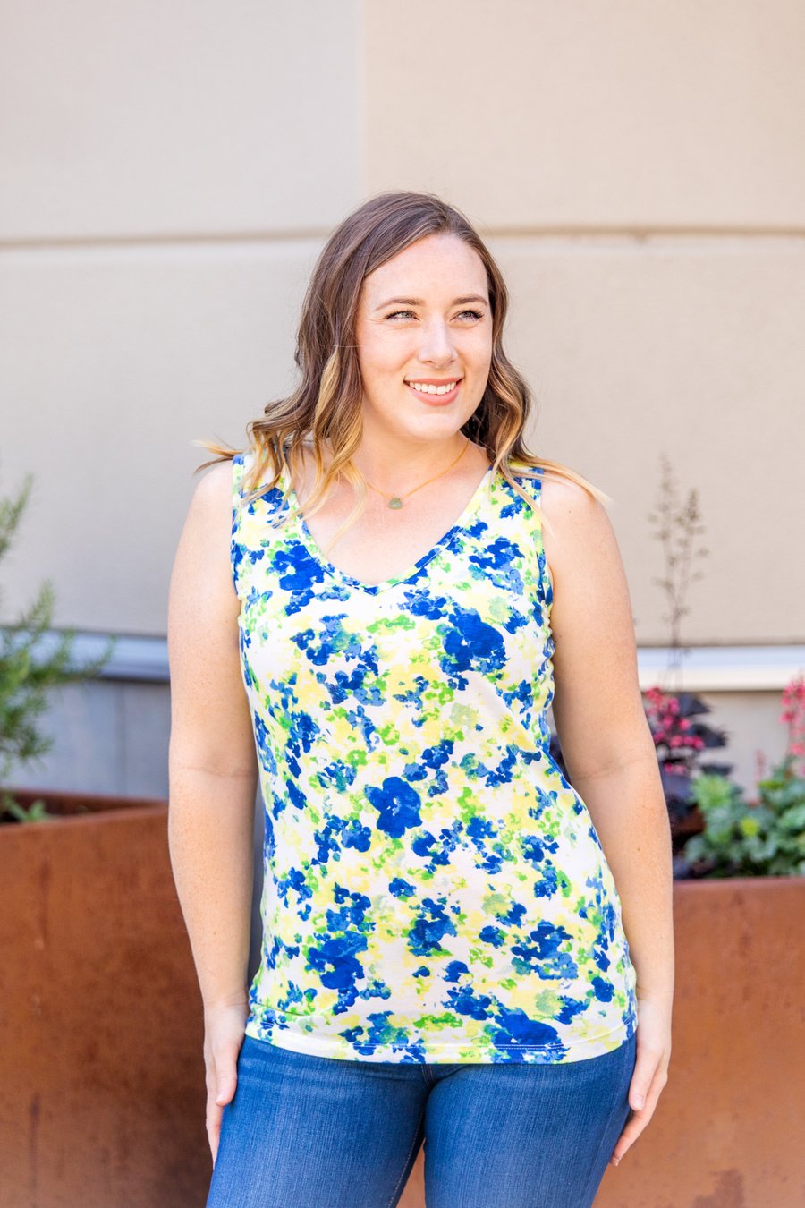 Crisscross Blue Watercolor Tank