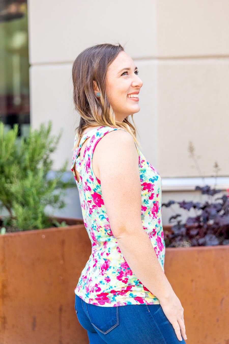 Crisscross Fuchsia Watercolor Tank