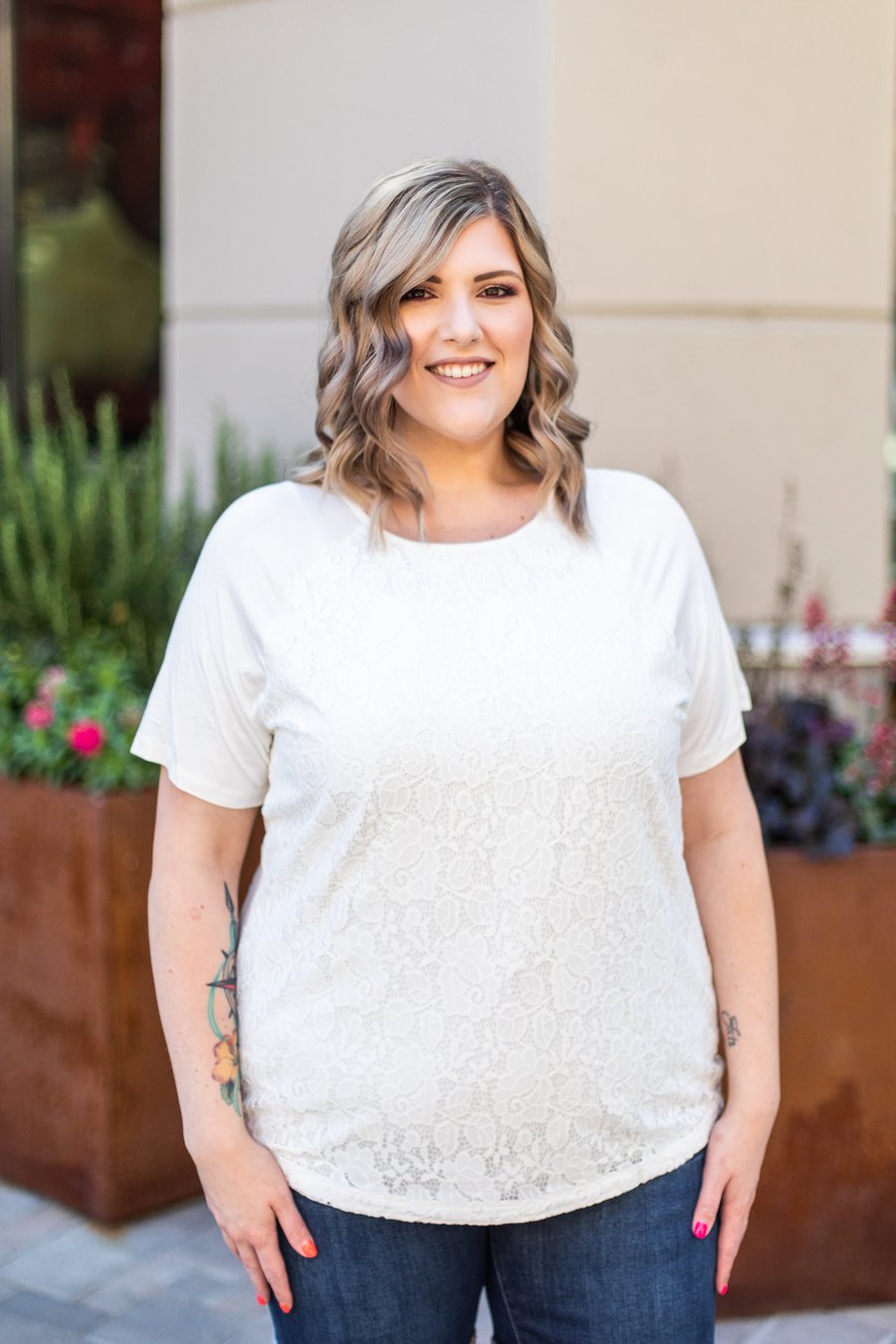 Lace Front Off-White Top