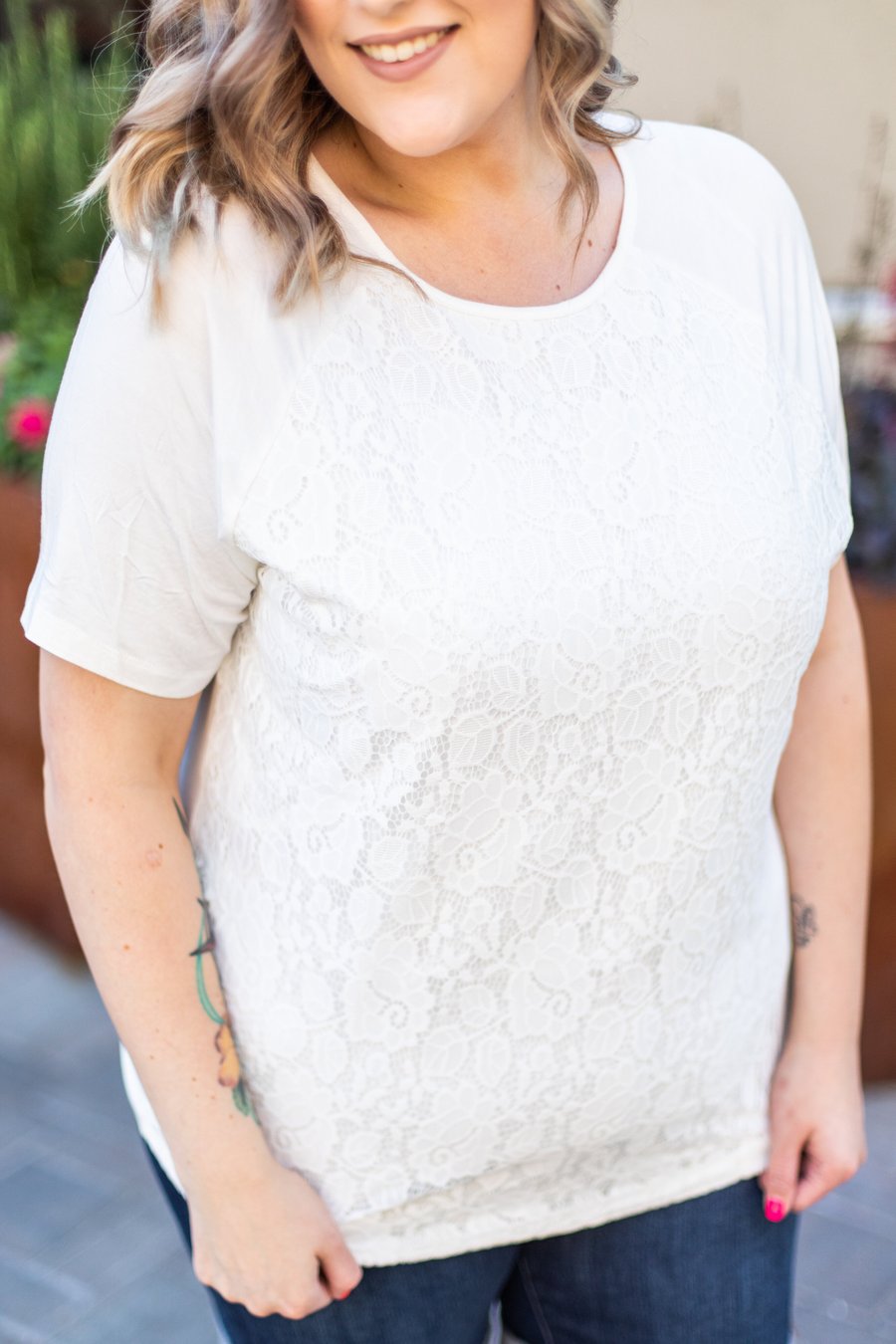 Lace Front Off-White Top