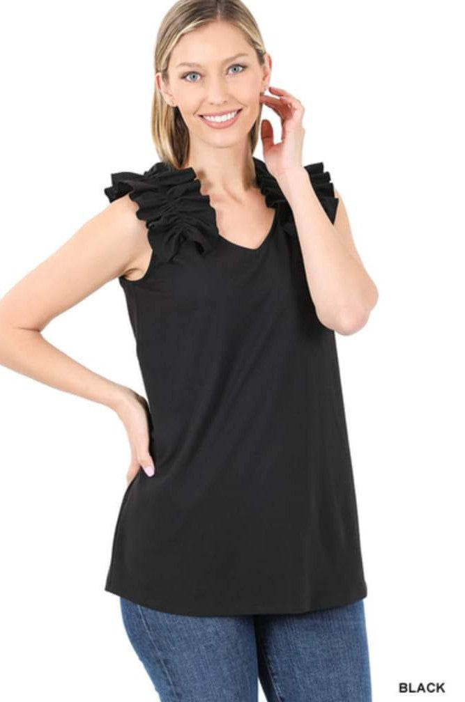 Black Ruffle Shoulder Top