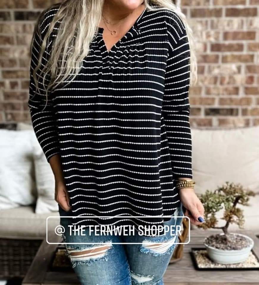 Black & White Striped Waffle Knit