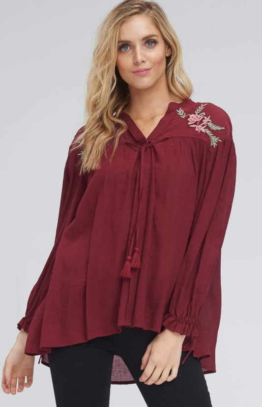 Burgundy Embroidery Top