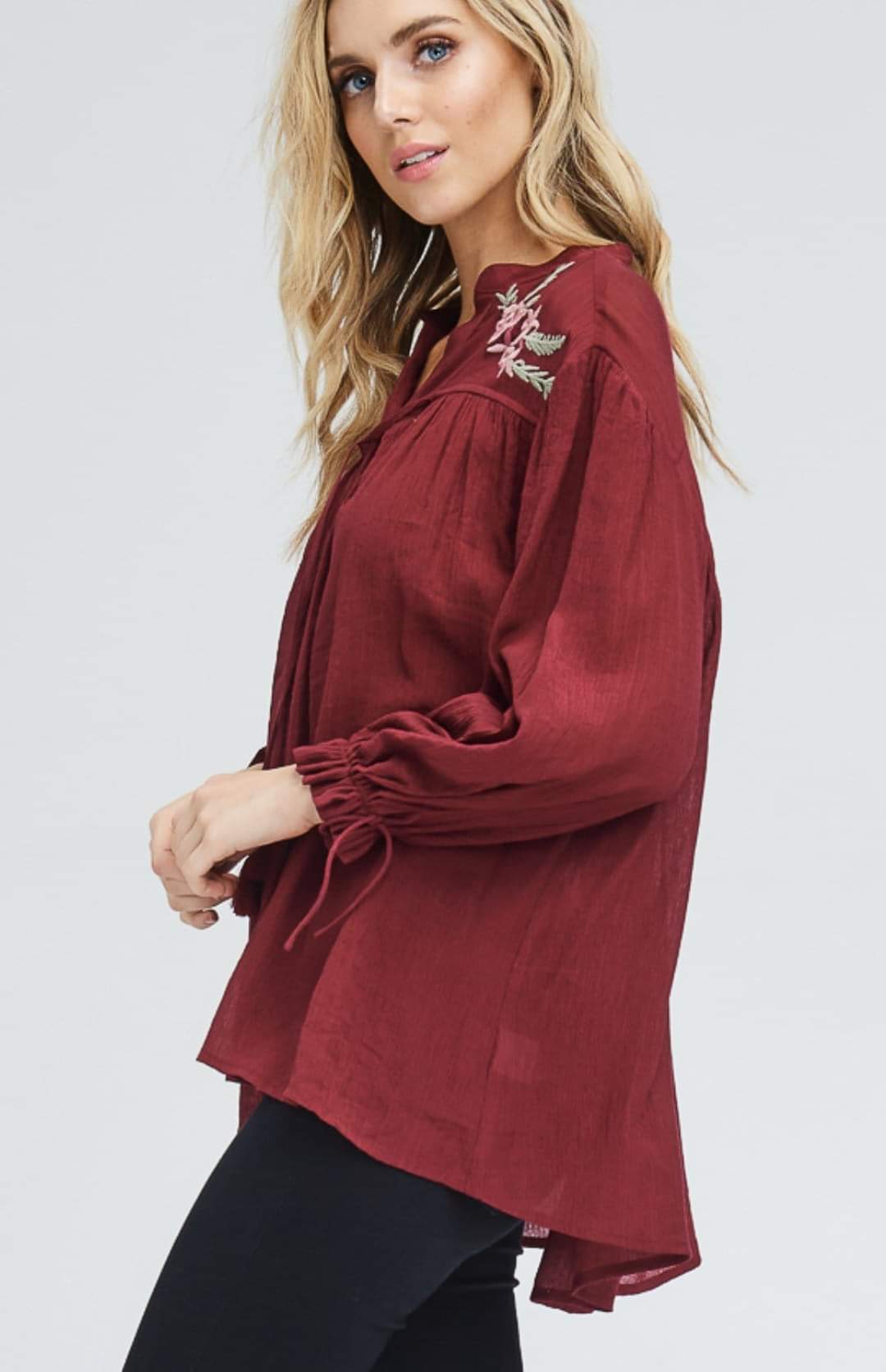 Burgundy Embroidery Top