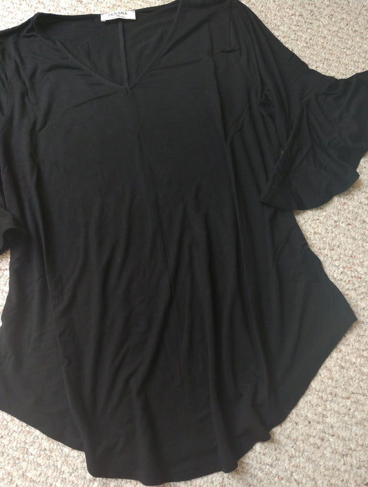 Classic Black Top with Short Bell Sleeves