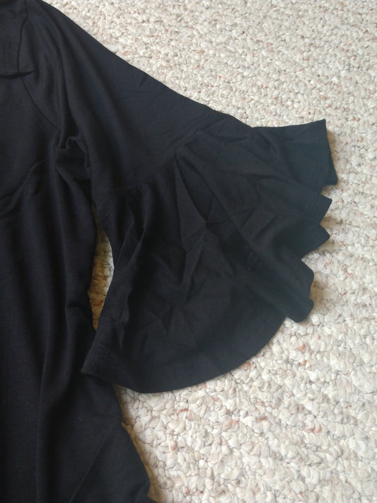 Classic Black Top with Short Bell Sleeves