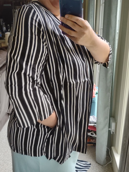 Lightweight Black & White Striped Blazer