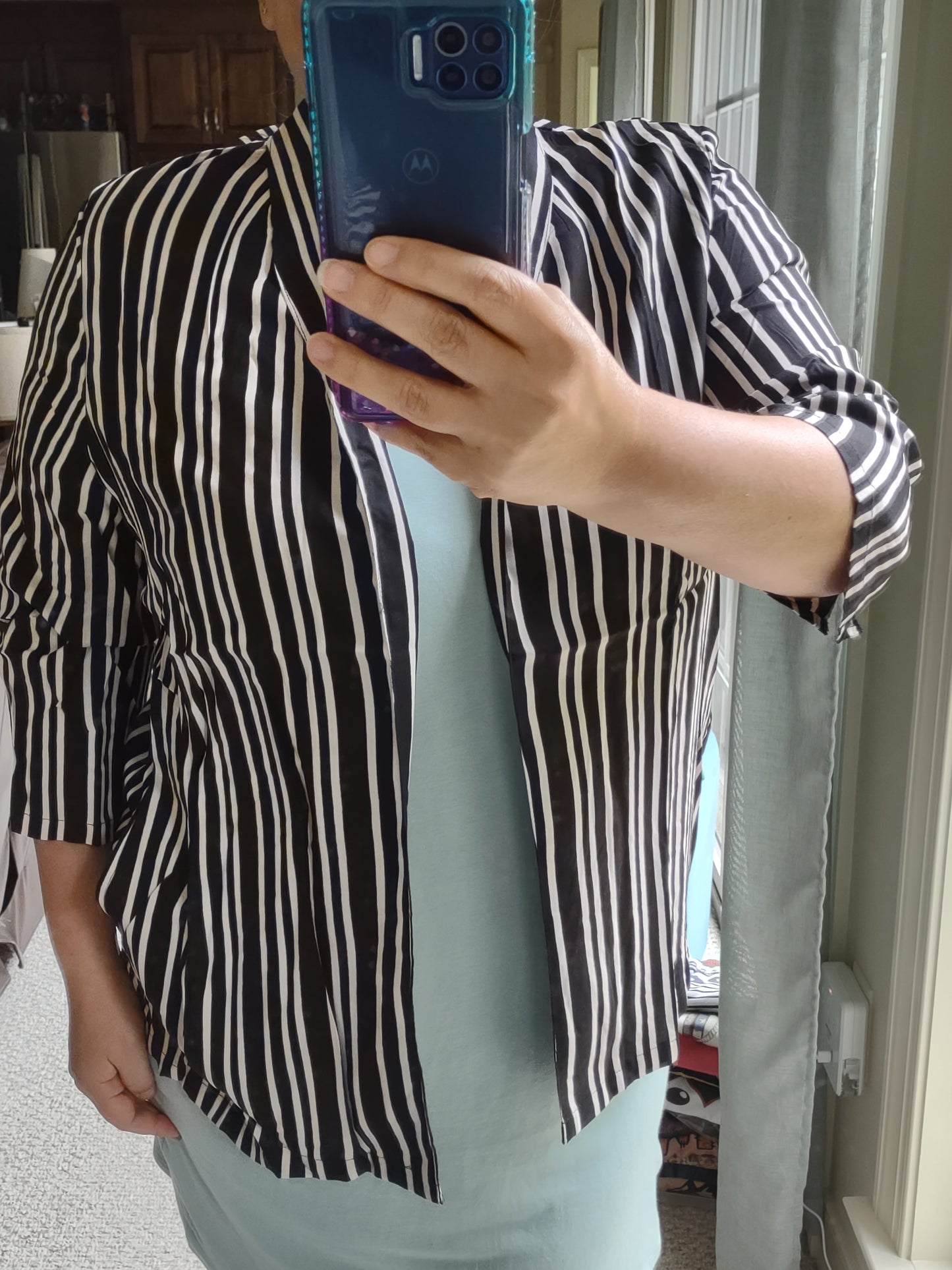 Lightweight Black & White Striped Blazer