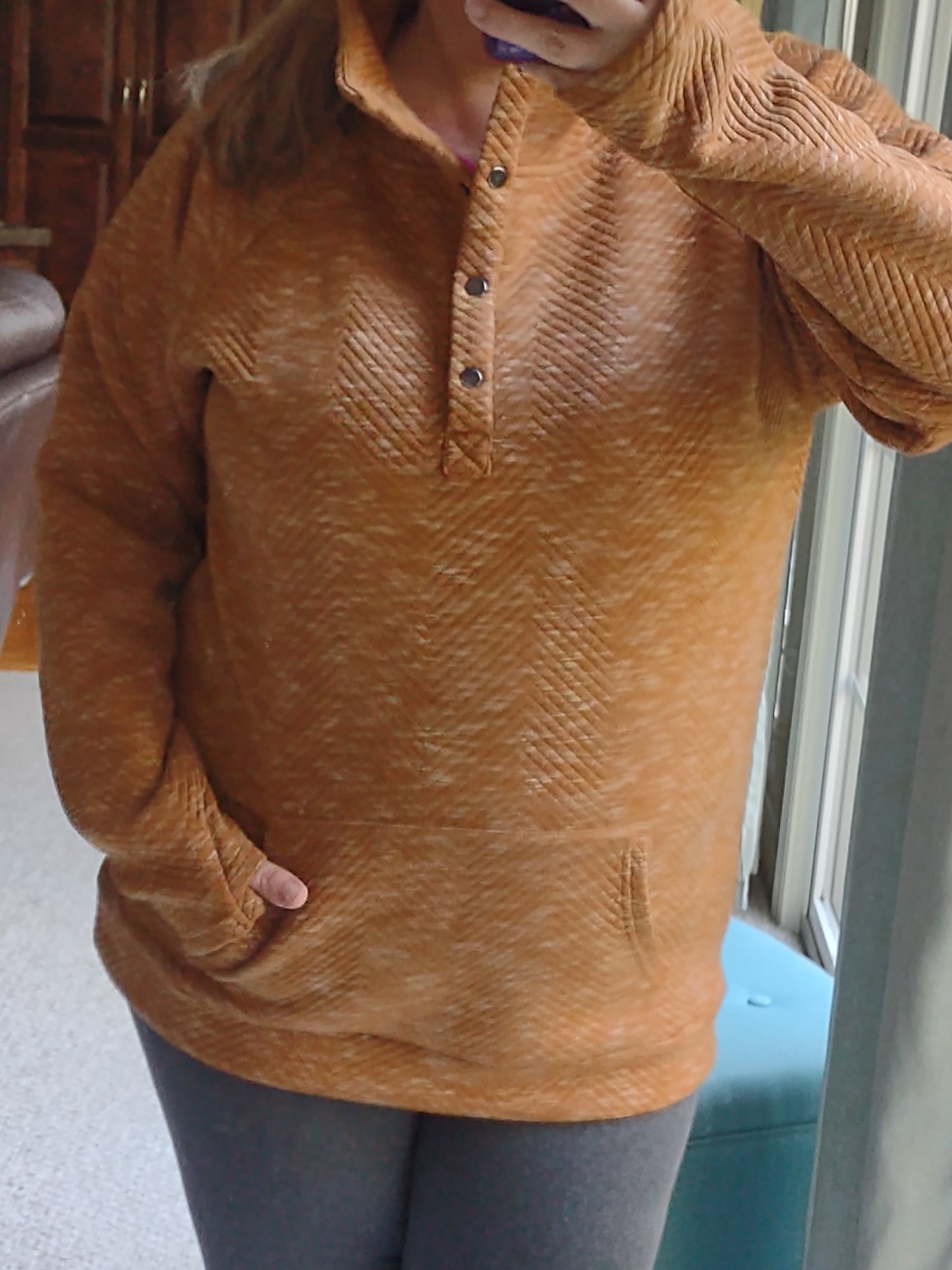 Gold Pullover with Pockets and Buttons