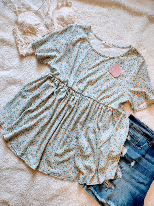 Blue Floral Baby Doll Top