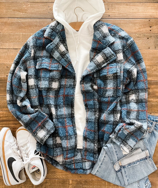 Blue Plaid Sherpa Jacket