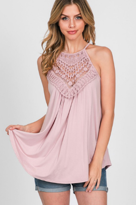 Pink Lace Halter Tank