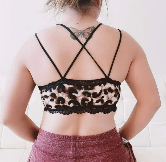 Black & Animal Print Double Strap Bralette