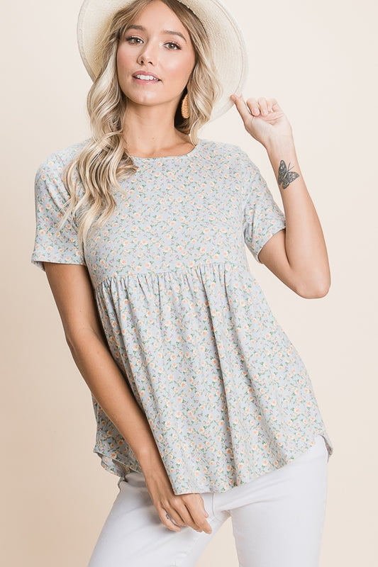 Blue Floral Baby Doll Top