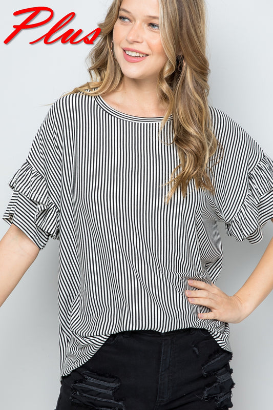 Black & White Ruffle Sleeve Top