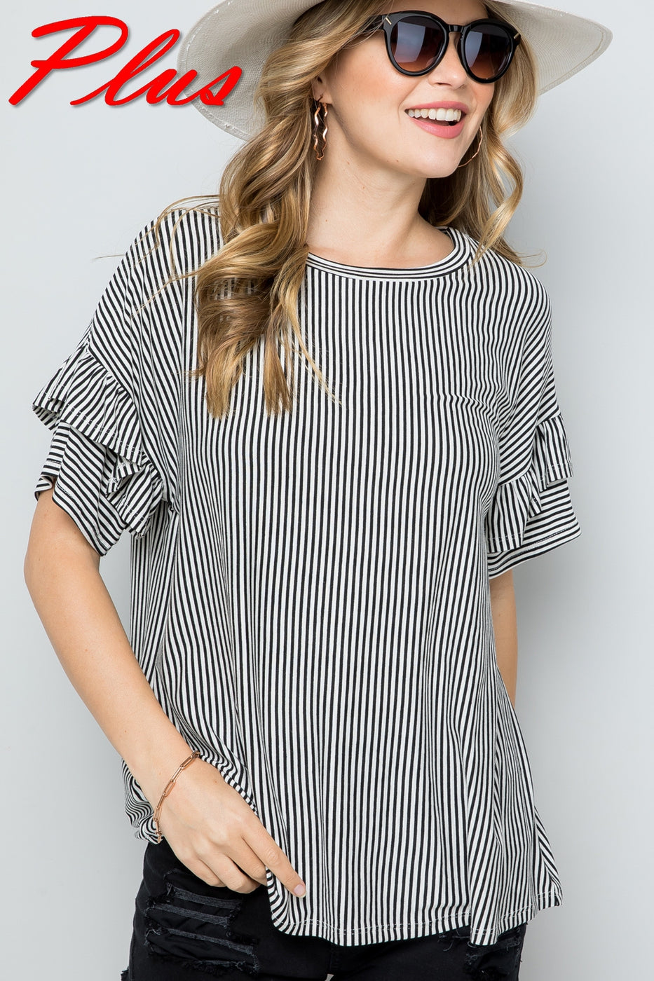 Black & White Ruffle Sleeve Top