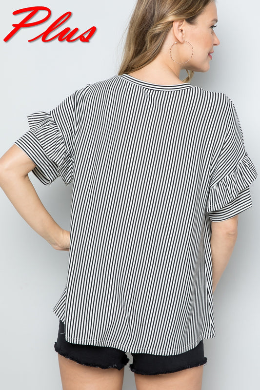 Black & White Ruffle Sleeve Top