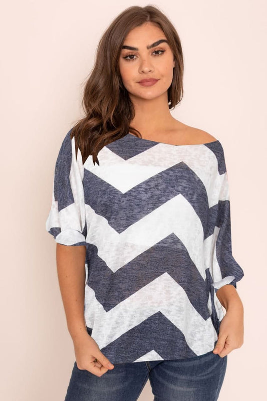 Navy Chevron Striped Top