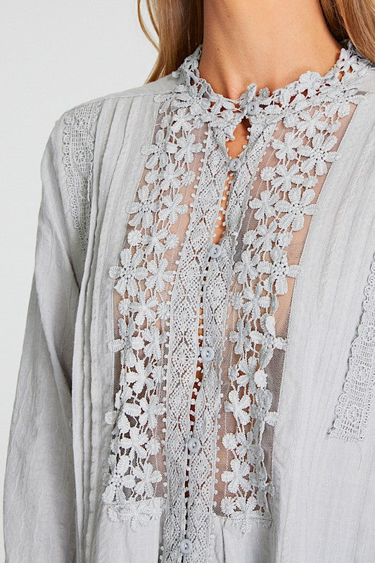 Light Gray Sweet Mary Crochet Lace Top