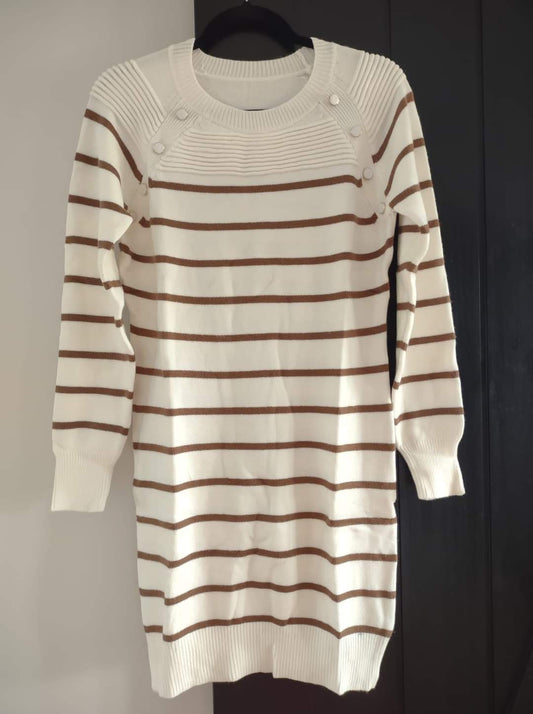 Brown Stripe Sweater Dress