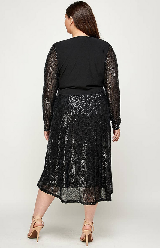 Black Sequin A-Line Skirt