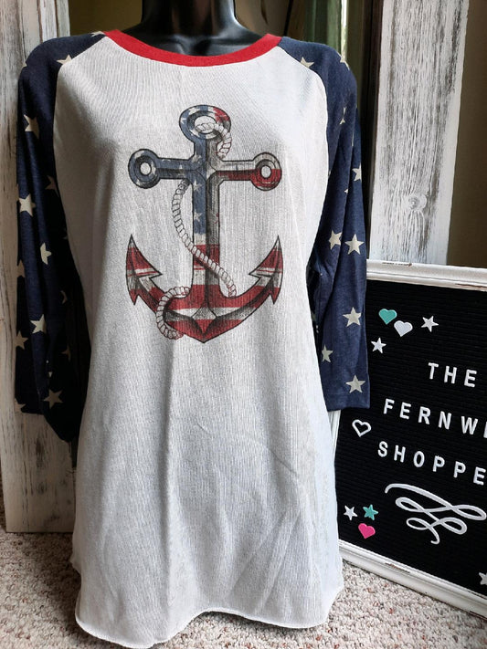 Stars & Stripes Anchor Raglan tee Size L