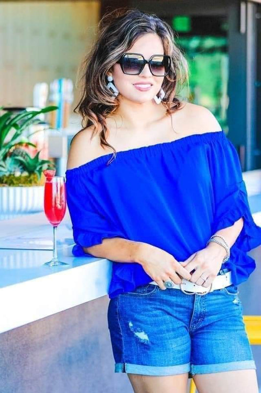 Bright Blue Off the Shoulder Top