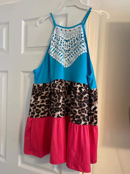 Colorblock Animal Print Halter Tank