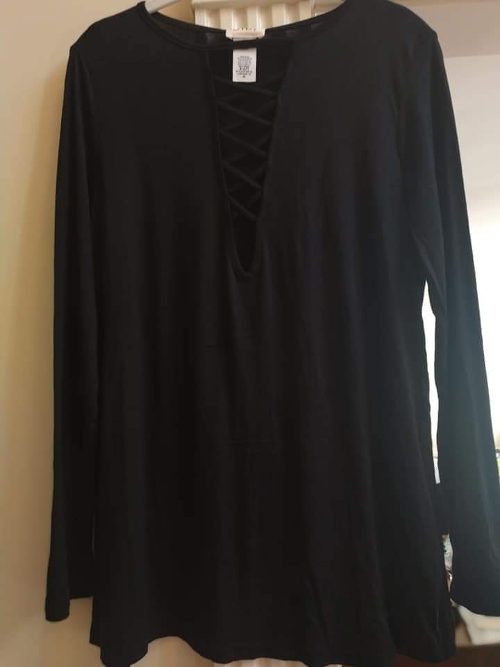 Criss Cross Long Sleeve Black Top