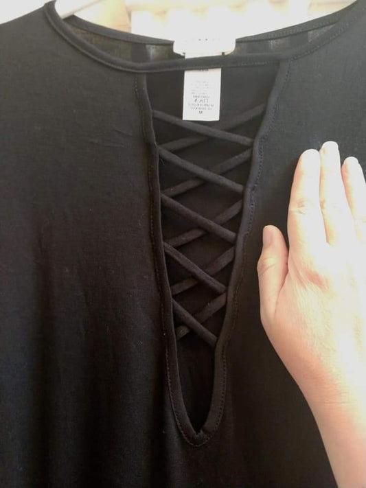 Criss Cross Long Sleeve Black Top