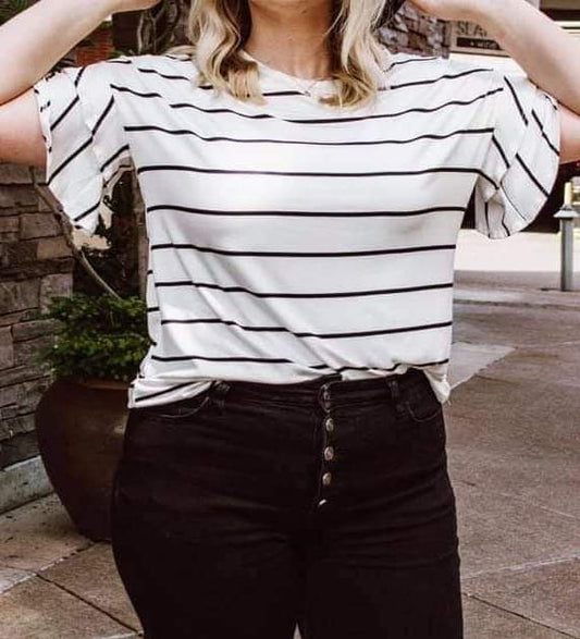 Black & Ivory Flutter Sleeve Top