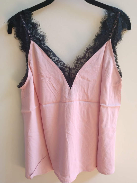 Pink & Black Lace Trimmed Tank Top