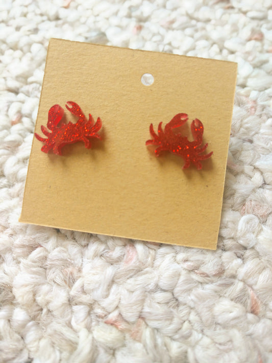 Red Sparkly Crab Earrings