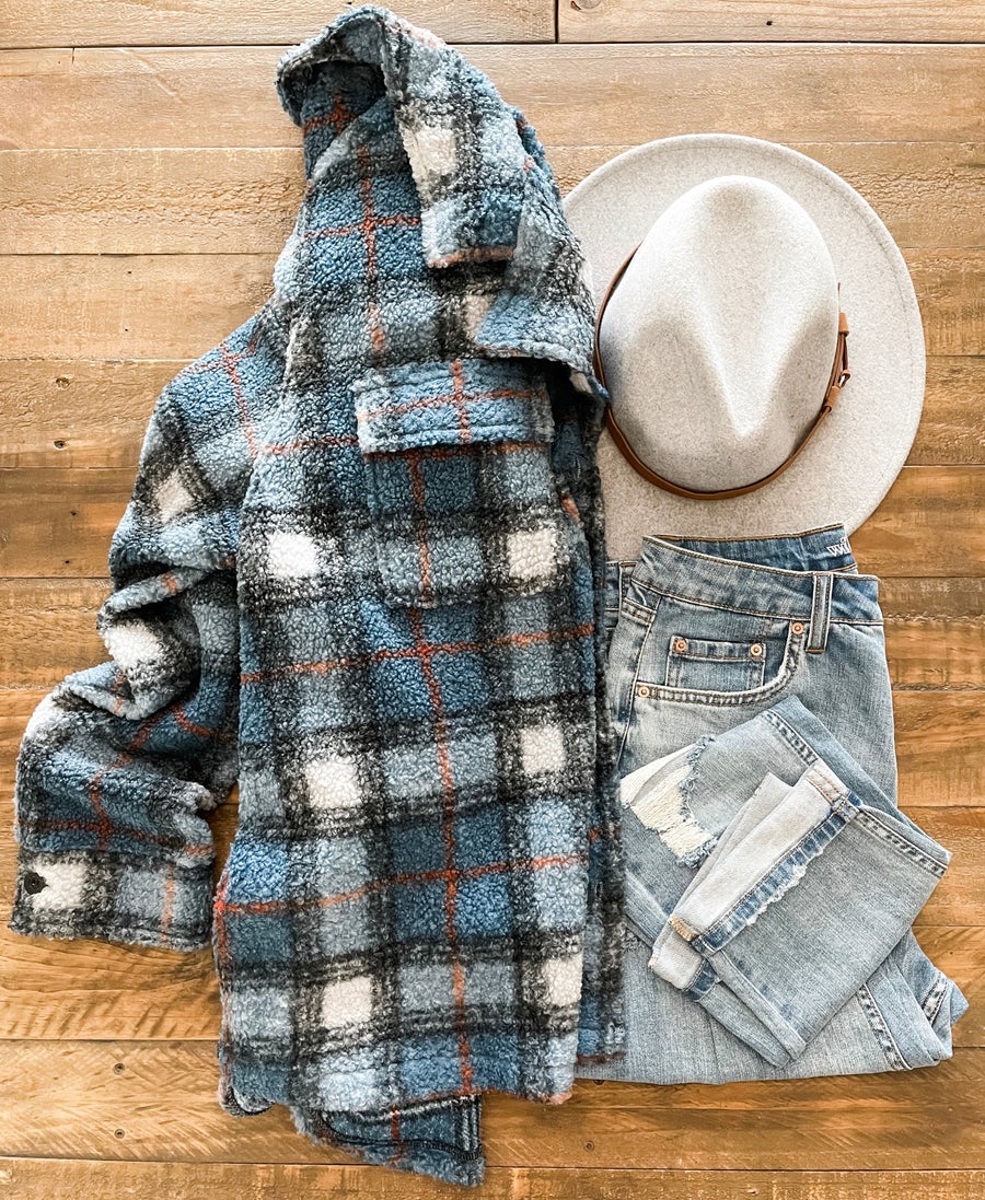 Blue Plaid Sherpa Jacket