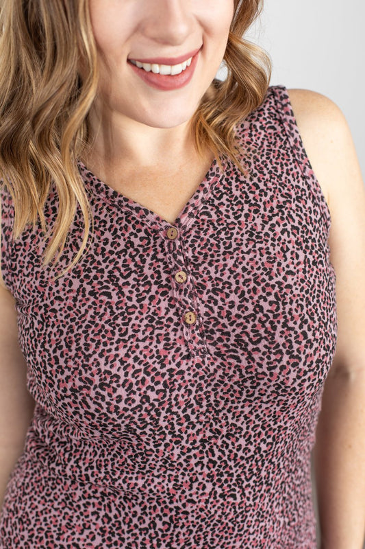 Pink Cheetah Henley Tank