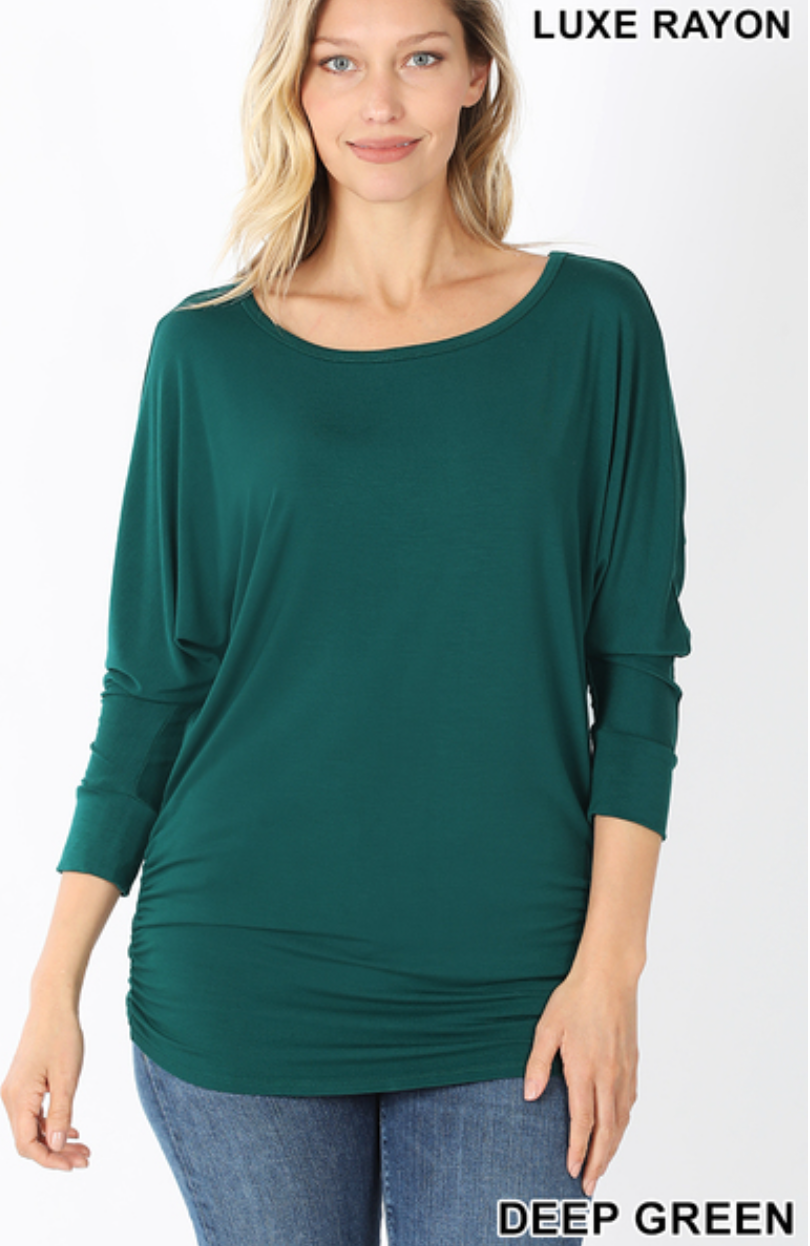 Deep Green 3/4 Length Sleeves Top