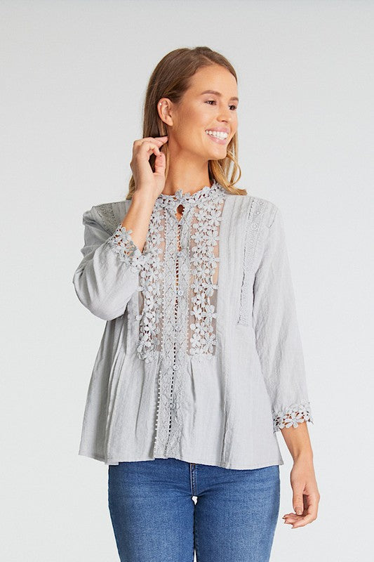 Light Gray Sweet Mary Crochet Lace Top