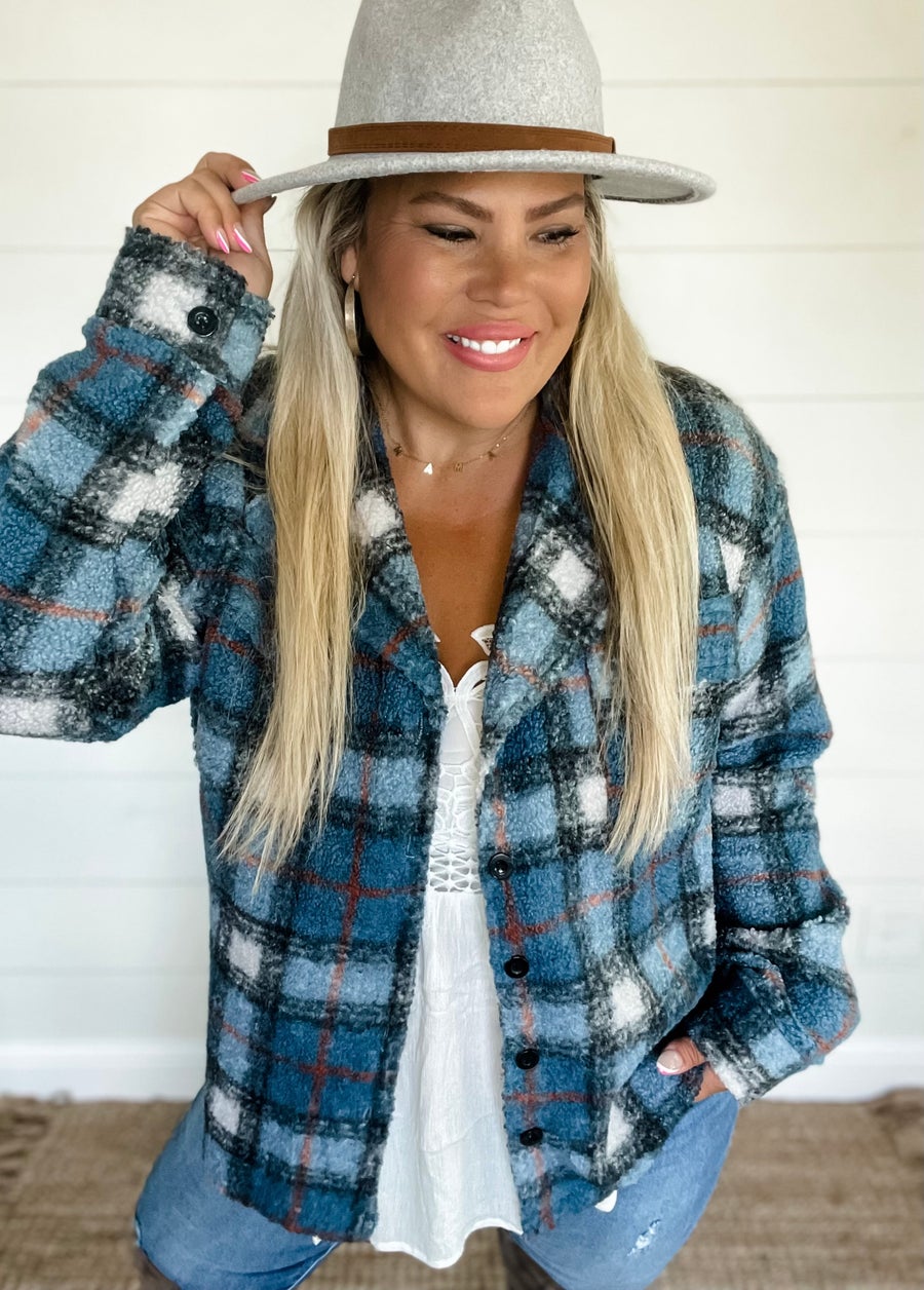 Blue Plaid Sherpa Jacket