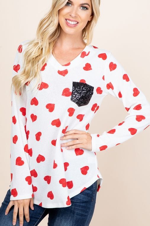 Black Sequin Pocket Heart Top